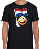 Nederland fan shirt smiley nederlands zwaaivlaggetje zwart heren