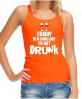 Oranje good day to get drunk wijn tanktop mouwloos koningsdag t-shirt dames