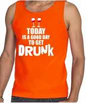 Oranje good day to get drunk wijn tanktop mouwloos koningsdag t-shirt heren