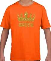 Oranje queen gouden glitter kroon t-shirt kinderen