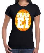 Pasen shirt zwart oranje paasei dames