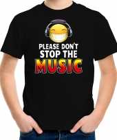 Please dont stop the music funny emoticon shirt kids zwart