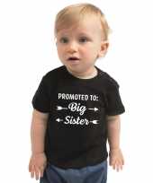 Promoted to big sister kado shirt baby kinderen zwart