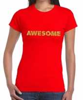 Rood awesome goud fun t-shirt dames