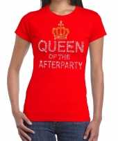 Rood queen of the afterparty glitter steentjes t-shirt dames