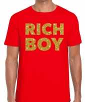 Rood rich boy goud fun t-shirt heren