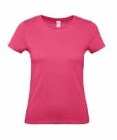 Set 3x stuks basic dames shirts ronde hals fuchsia roze katoen maat 2xl 44
