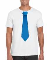 Shirt blauwe stropdas wit heren