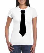 Shirt zwarte stropdas wit dames