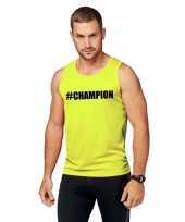Sport-shirt tekst champion neon geel heren