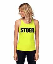Sport-shirt tekst stoer neon geel dames