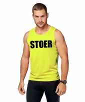 Sport-shirt tekst stoer neon geel heren
