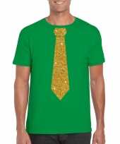 Stropdas t-shirt groen gouden glitter das heren