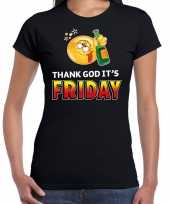 Thank god its friday emoticon fun shirt dames zwart