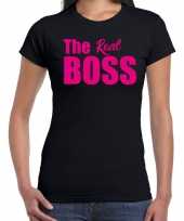 The real boss t-shirt zwart roze tekst dames