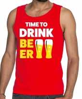 Time to drink beer fun tanktop mouwloos shirt rood heren