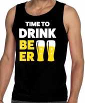 Time to drink beer fun tanktop mouwloos shirt zwart heren