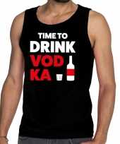 Time to drink vodka fun tanktop mouwloos shirt zwart heren