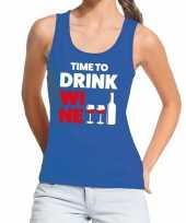 Time to drink wine fun tanktop mouwloos shirt blauw dames