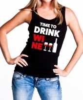 Time to drink wine fun tanktop mouwloos shirt zwart dames