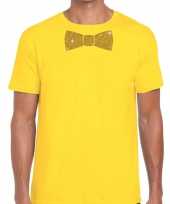 Vlinderdas t-shirt geel glitter das heren