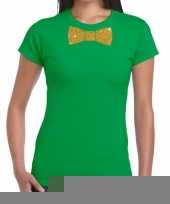 Vlinderdas t-shirt groen glitter das dames