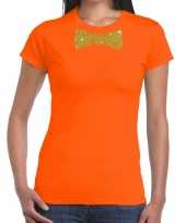 Vlinderdas t-shirt oranje glitter das dames
