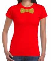 Vlinderdas t-shirt rood glitter das dames