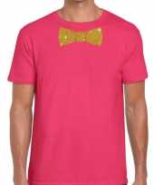 Vlinderdas t-shirt roze glitter das heren