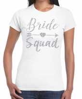 Vrijgezellenfeest bride squad zilveren letters t-shirt wit dames