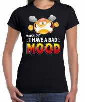 Watch out i have a bad mood emoticon fun shirt dames zwart