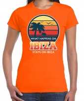What happens ibiza stays ibiza shirt beach party vakantie outfit kleding oranje dames