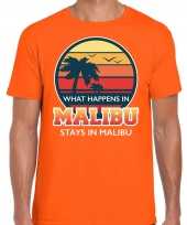 What happens malibu stays malibu shirt beach party vakantie outfit kleding oranje heren