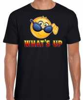 Whats up funny emoticon shirt heren zwart