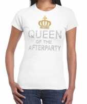 Wit queen of the afterparty glitter steentjes t-shirt dames