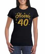 Zwart hoera 40 jaar verjaardag t-shirt dames gouden glitter bedrukking