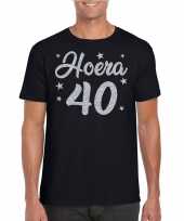 Zwart hoera 40 jaar verjaardag t-shirt heren zilveren glitter bedrukking