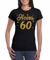 Zwart hoera 60 jaar verjaardag t-shirt dames gouden glitter bedrukking
