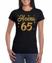 Zwart hoera 65 jaar verjaardag t-shirt dames gouden glitter bedrukking
