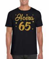 Zwart hoera 65 jaar verjaardag t-shirt heren gouden glitter bedrukking