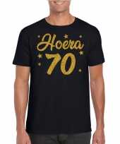 Zwart hoera 70 jaar verjaardag t-shirt heren gouden glitter bedrukking