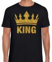 Zwart king gouden glitter kroon t-shirt heren