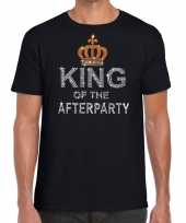 Zwart king of the afterparty glitter steentjes t-shirt heren