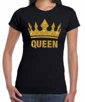 Zwart koningdag queen shirt gouden glitters kroon dames