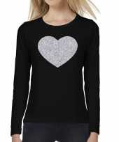 Zwart long sleeve t-shirt zilveren hart dames