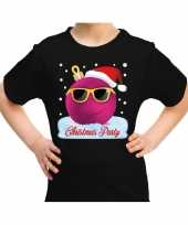 Zwart t-shirt kerstkleding coole blauwe kerstbal christmas party kinderen