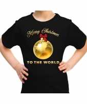 Zwart t-shirt kerstkleding merry christmas to the world kinderen
