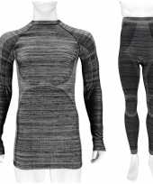 Zwarte melange thermo kleding set-shirt lange mouw broek ondergoed heren maat l