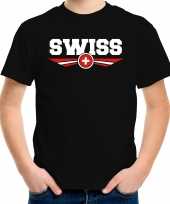 Zwitserland switzerland landen shirt zwitserse vlag zwart kids